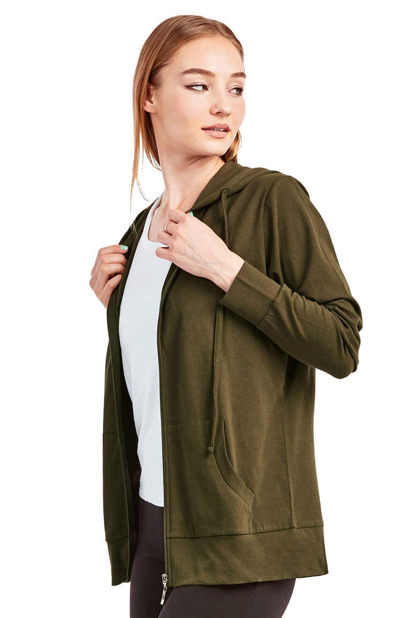 Sofra Women's Thin Cotton Zip Up Hoodie Jacket (M, Olive) - Image 2